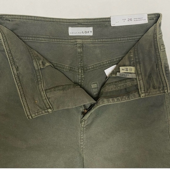 LOFT NWT Women’s Green High Waisted Slim Wide Leg Jeans Sz 26/2 - Picture 7 of 8